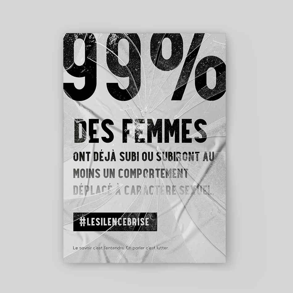 Visuels d'une affiche de sensibilisation sur les violences sexuelles et les pourcentages des femmes qui ont subis des comportement déplacé à caractère sexuel