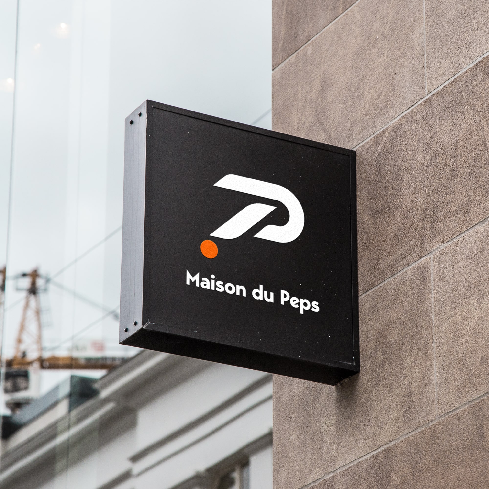 Logotype de la salle de sport santé maison du Peps sous forme de panneau signalétique rétro-éclairé.